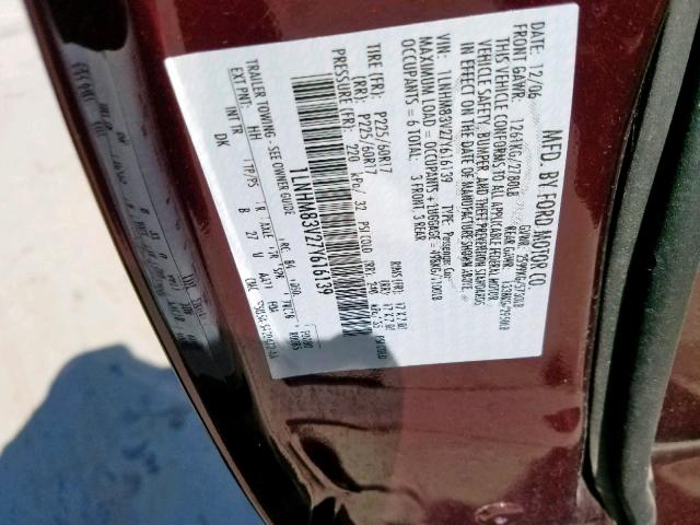 1LNHM83V27Y616139 - 2007 LINCOLN TOWN CAR D MAROON photo 10