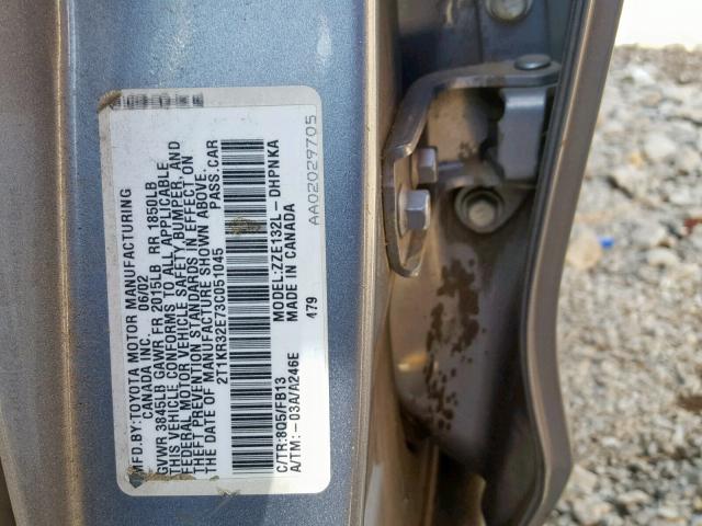 2T1KR32E73C051045 - 2003 TOYOTA MATRIX XR BLUE photo 10