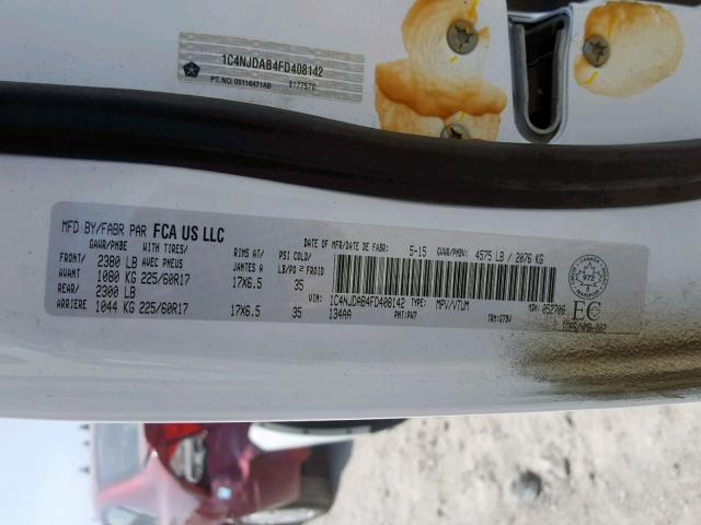 1C4NJDAB4FD408142 - 2015 JEEP COMPASS SP თეთრი ფოტო 10