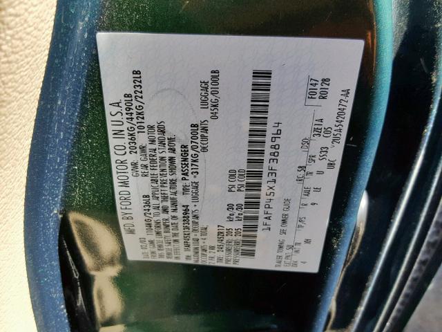 1FAFP45X13F388964 - 2003 FORD MUSTANG GT GREEN photo 10