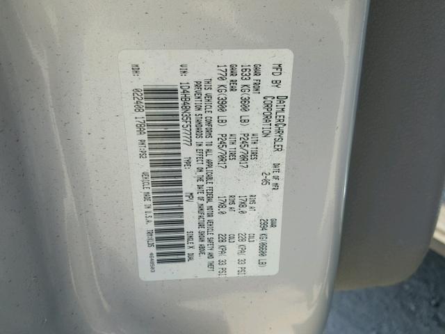 1D4HB48N35F577777 - 2005 DODGE DURANGO SL GRAY photo 10