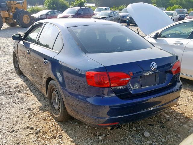 3VW1K7AJ7CM361593 - 2012 VOLKSWAGEN JETTA BASE BLUE photo 3