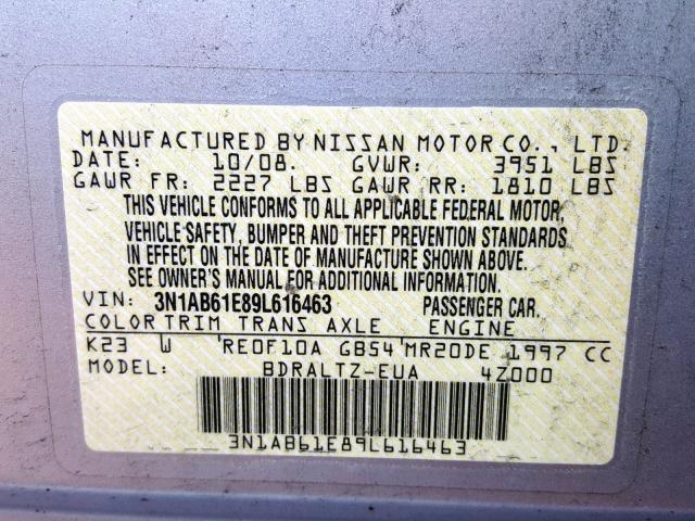 3N1AB61E89L616463 - 2009 NISSAN SENTRA 2.0 SILVER photo 10