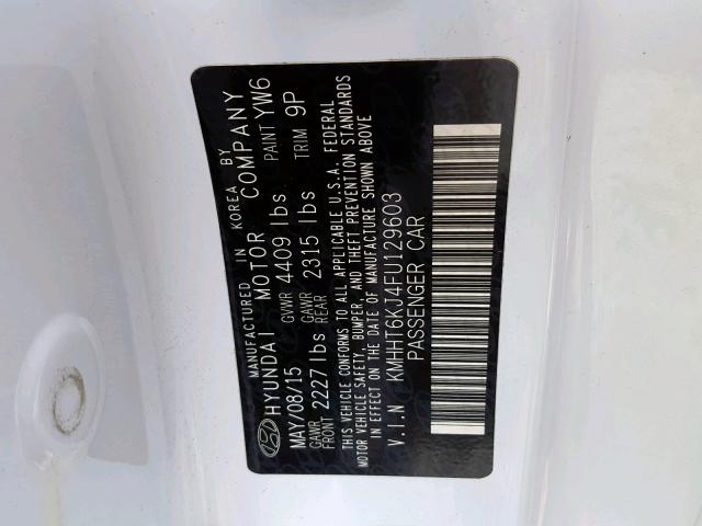 KMHHT6KJ4FU129603 - 2015 HYUNDAI GENESIS CO WHITE photo 10