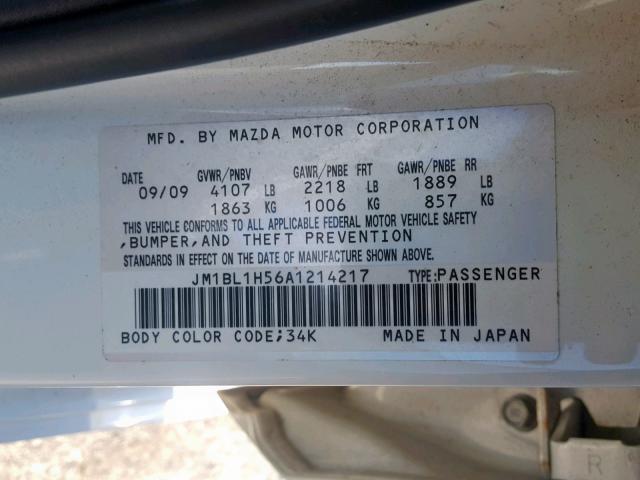 JM1BL1H56A1214217 - 2010 MAZDA 3 S WHITE photo 10