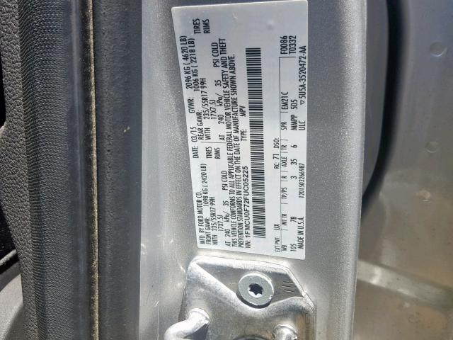 1FMCU0F72FUC05225 - 2015 FORD ESCAPE S SILVER photo 10