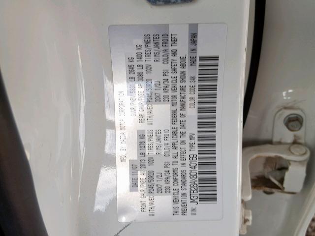 JM3TB28AX80140169 - 2008 MAZDA CX-9 WHITE photo 10