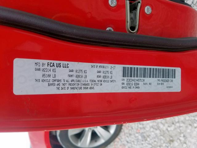 2C3CDXHG1HH575134 - 2017 DODGE CHARGER SX RED photo 10