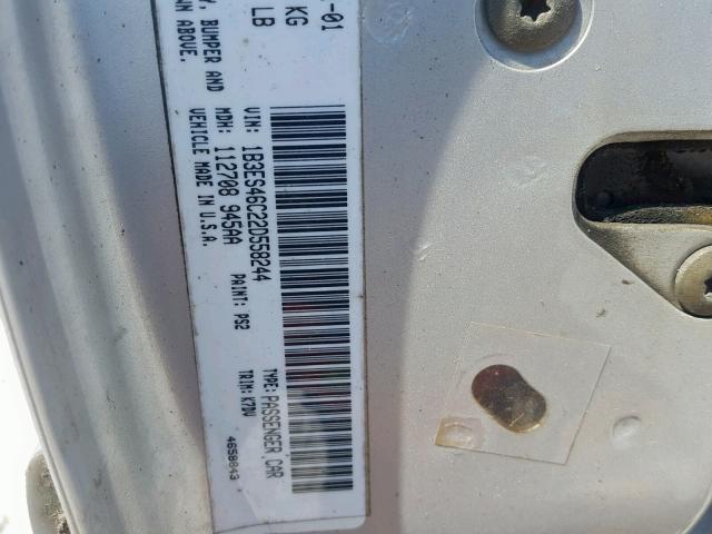 1B3ES46C22D558244 - 2002 DODGE NEON SE SILVER photo 10