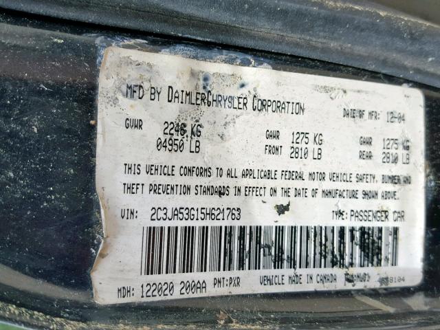 2C3JA53G15H621763 - 2005 CHRYSLER 300 TOURIN BLACK photo 10