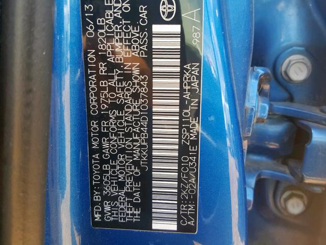 JTKKUPB44D1037843 - 2013 TOYOTA SCION XD BLUE photo 10