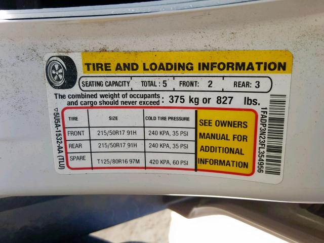 1FADP3N23FL354956 - 2015 FORD FOCUS TITA WHITE photo 10