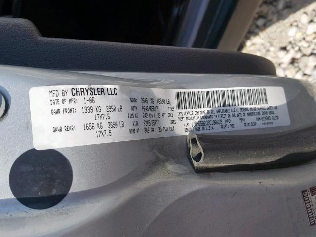 1J8HG58238C190669 - 2008 JEEP COMMANDER SILVER photo 10