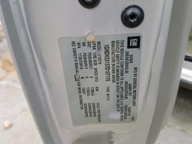 1GNDV23137D107170 - 2007 CHEVROLET UPLANDER L 银色 照片 10