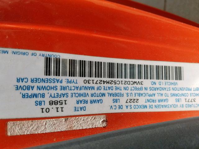 3VWCD21C52M427130 - 2002 VOLKSWAGEN NEW BEETLE ნარინჯისფერი ფოტო 10