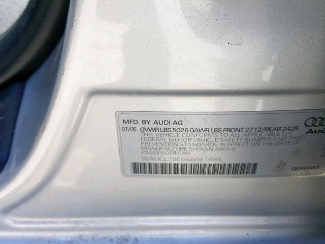 WAUGL78E66A061495 - 2006 AUDI S4 QUATTRO SILVER photo 10