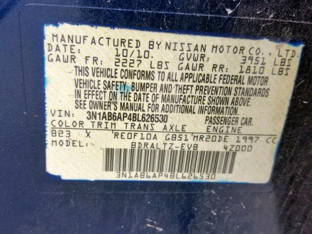 3N1AB6AP4BL626530 - 2011 NISSAN SENTRA 2.0 BLUE photo 10