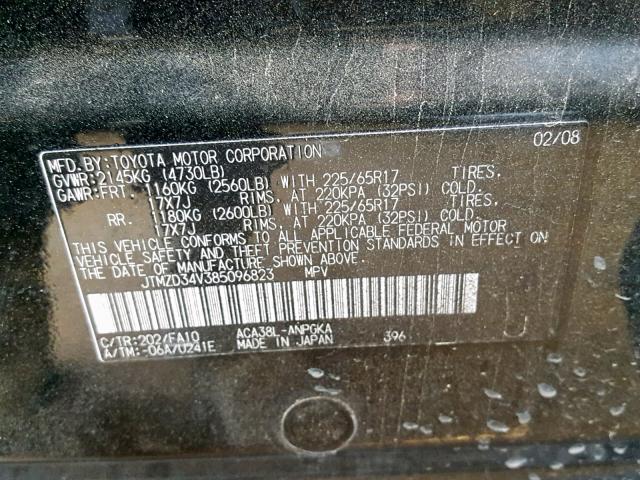 JTMZD34V385096823 - 2008 TOYOTA RAV4 LIMIT BLACK photo 10