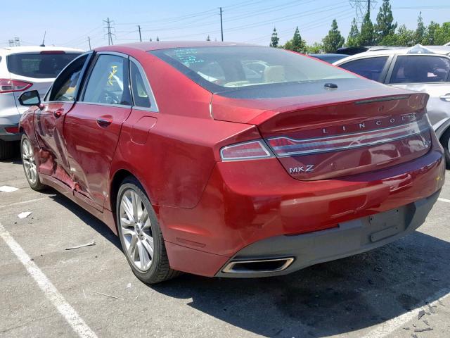 3LN6L2LU8DR814670 - 2013 LINCOLN MKZ HYBRID RED photo 3