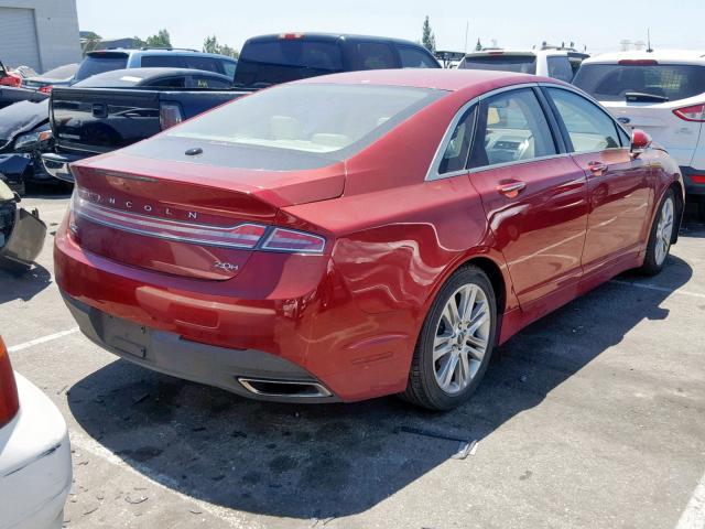 3LN6L2LU8DR814670 - 2013 LINCOLN MKZ HYBRID RED photo 4