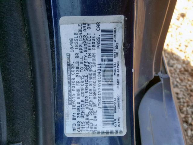 JTKDE177470184311 - 2007 TOYOTA SCION TC ლურჯი ფოტო 10