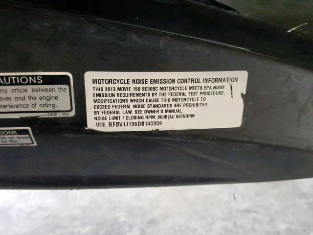 RFBV1J136DB140309 - 2013 KYMCO USA INC MOVIE 150 BLACK photo 10