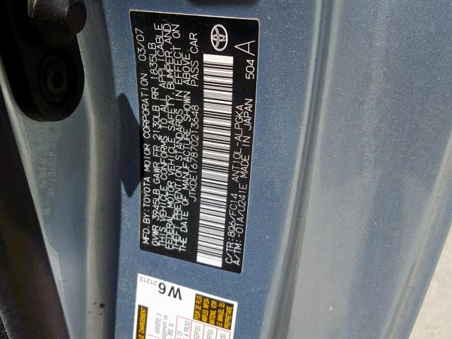 JTKDE167870213648 - 2007 TOYOTA SCION TC ლურჯი ფოტო 10