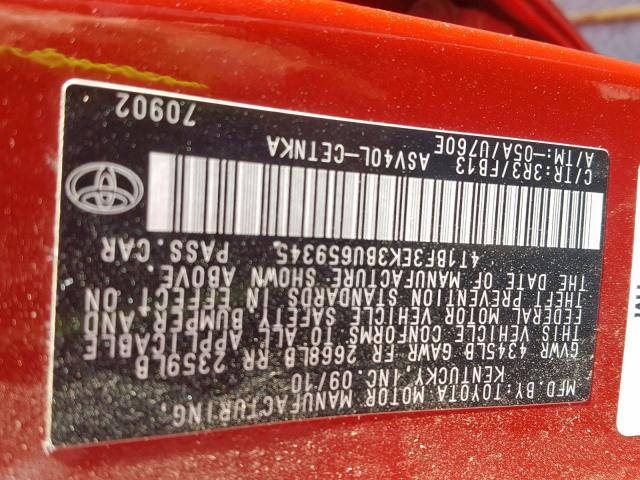 4T1BF3EK3BU659345 - 2011 TOYOTA CAMRY BASE RED photo 10