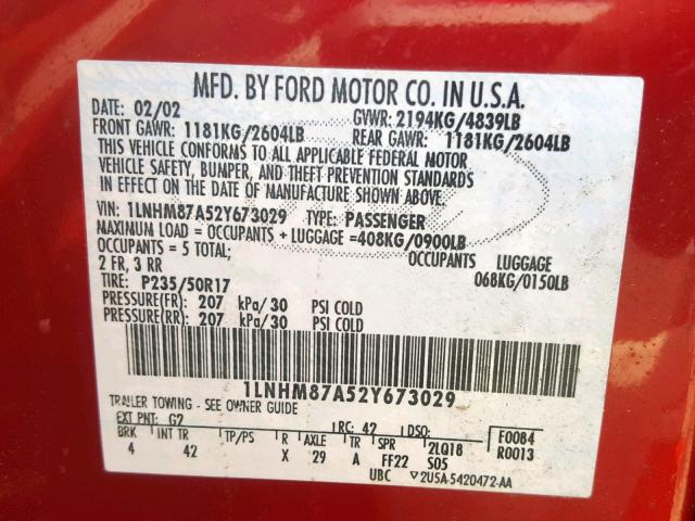 1LNHM87A52Y673029 - 2002 LINCOLN LS RED photo 10