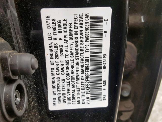 19XFB2F96FE094391 - 2015 HONDA CIVIC EXL 黑色 照片 10