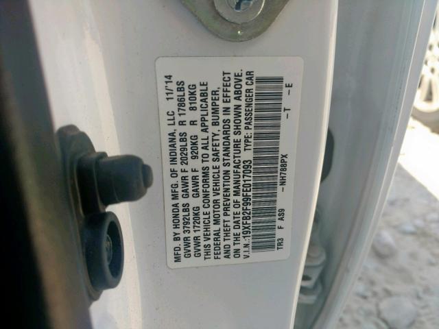 19XFB2F99FE017093 - 2015 HONDA CIVIC EXL 白色 照片 10