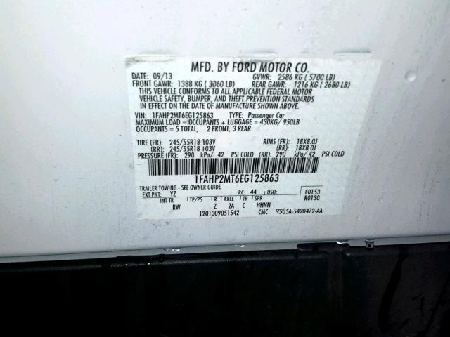 1FAHP2MT6EG125863 - 2014 FORD TAURUS POL TWO TONE photo 10