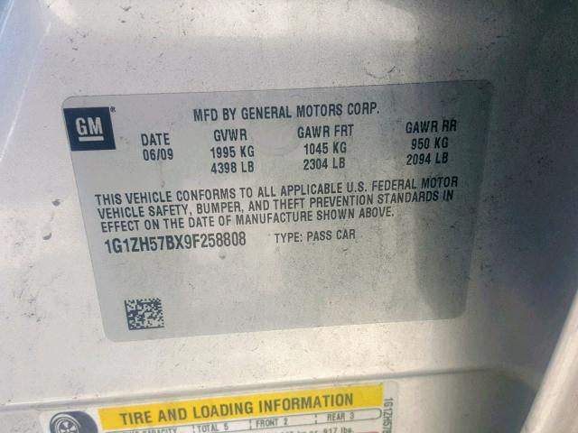 1G1ZH57BX9F258808 - 2009 CHEVROLET MALIBU 1LT 银色 照片 10