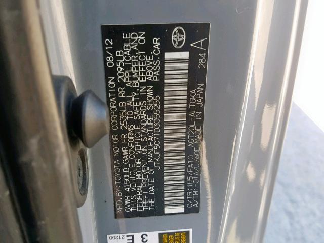 JTKJF5C71D3055255 - 2013 TOYOTA SCION TC ნაცრისფერი ფოტო 10