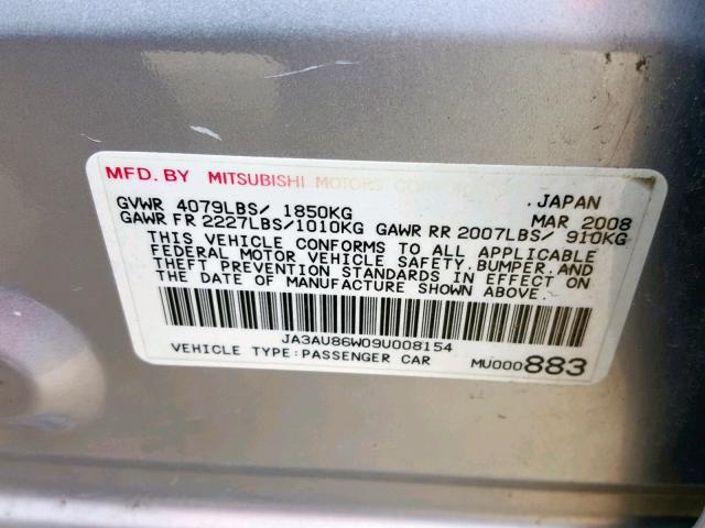 JA3AU86W09U008154 - 2009 MITSUBISHI LANCER GTS SILVER photo 10