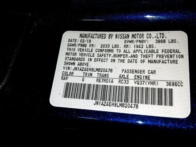 JN1AZ4EH9LM820478 - 2020 NISSAN 370Z BASE BLUE photo 10