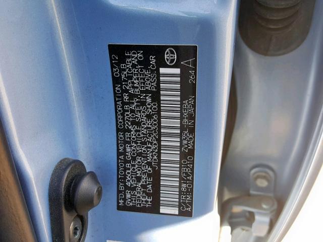 JTDKN3DP2C3006100 - 2012 TOYOTA PRIUS PLUG BLUE photo 10