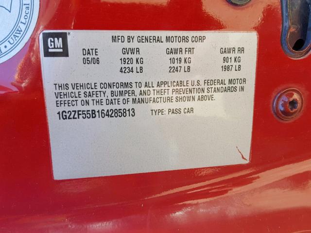 1G2ZF55B164285813 - 2006 PONTIAC G6 SE RED photo 10