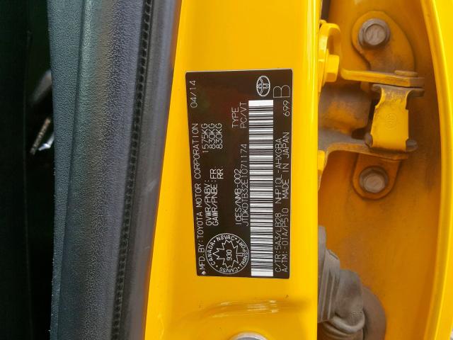 JTDKDTB32E1071174 - 2014 TOYOTA PRIUS C YELLOW photo 10