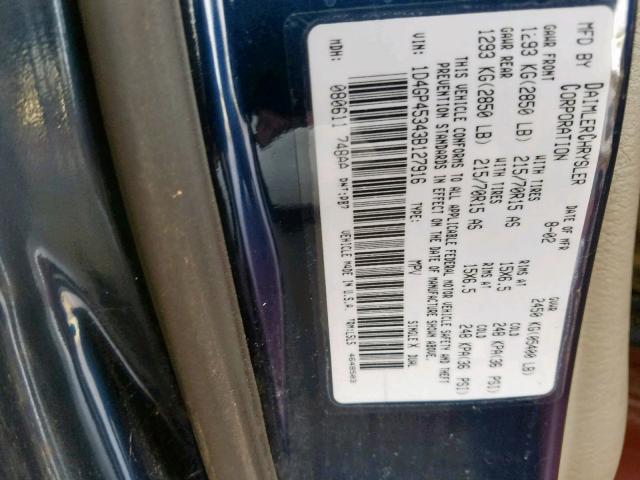 1D4GP45343B127916 - 2003 DODGE CARAVAN SP BLUE photo 10