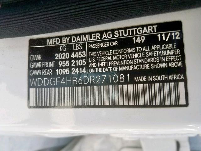 WDDGF4HB6DR271081 - 2013 MERCEDES-BENZ C 250 WHITE photo 10