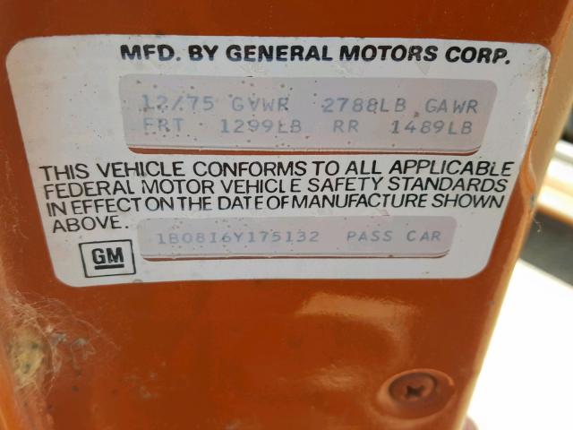 1B08I6Y175132 - 1976 CHEVROLET CHEVETTE ORANGE photo 10