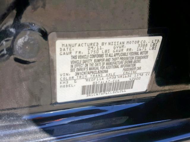 3N1CN7AP6CL826266 - 2012 NISSAN VERSA S BLACK photo 10