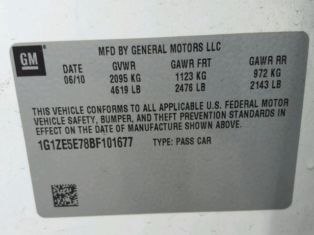 1G1ZE5E78BF101677 - 2011 CHEVROLET MALIBU LTZ თეთრი ფოტო 10