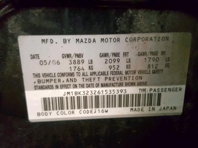 JM1BK323261535393 - 2006 MAZDA 3 S BLACK photo 10