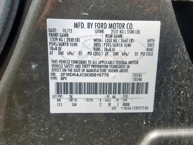 2FMDK4JC9DBB16776 - 2013 FORD EDGE SEL BROWN photo 10