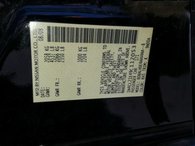 1N4CL21E49C112053 - 2009 NISSAN ALTIMA HYB BLACK photo 10