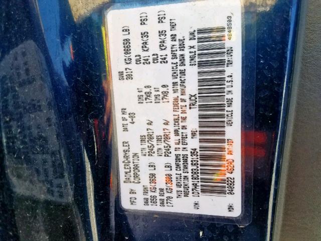 1D7HA18D83J631354 - 2003 DODGE RAM 1500 S BLUE photo 10