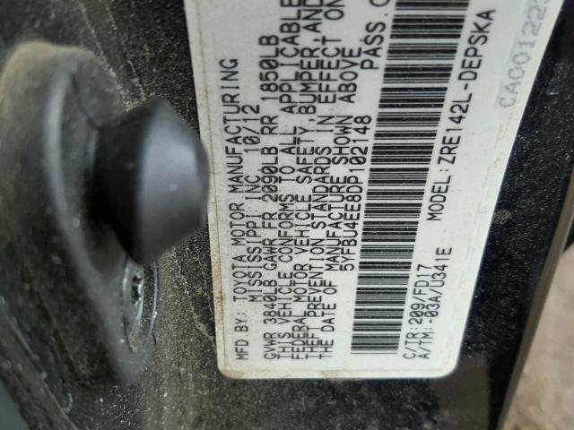 5YFBU4EE8DP102148 - 2013 TOYOTA COROLLA BA BLACK photo 10