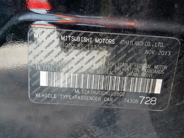 ML32A3HJ0EH013802 - 2014 MITSUBISHI MIRAGE DE BLACK photo 10